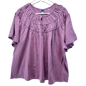 Old Navy Top Womens 2X Ruffle Short Sleeve Keyhole Neck‎ Lightweight Pink
